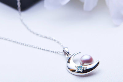 Crescent Moon Pearl Silver Pendant