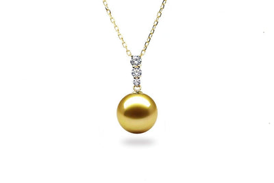 Graduated Diamond South Sea Gold Pearl Pendant-Kyllonen