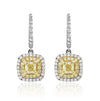 Double Halo Yellow Diamond Hook Earrings