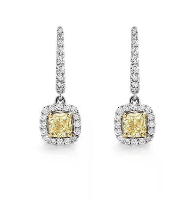 Yellow Diamond Halo Hook Earrings