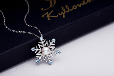 Silver Snowflake Pearl Pendant Scene