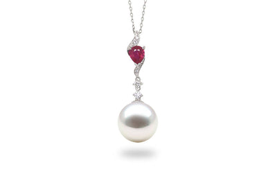 Dalliance Ruby and South Sea White Pearl Pendant-Kyllonen